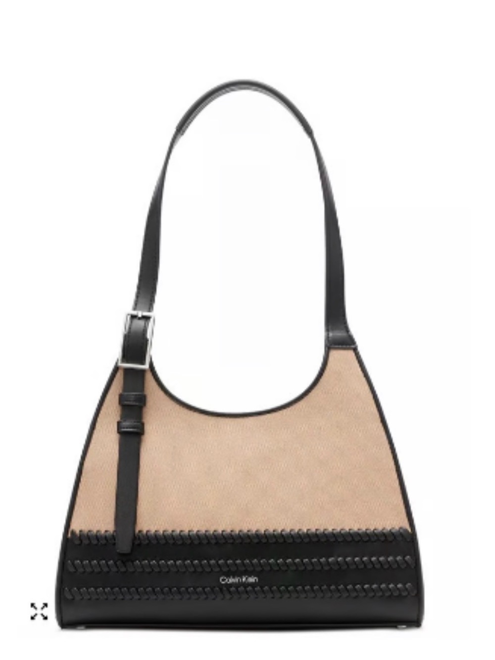 Calvin Klein Beige and Black Braided Trim Shoulder Bag